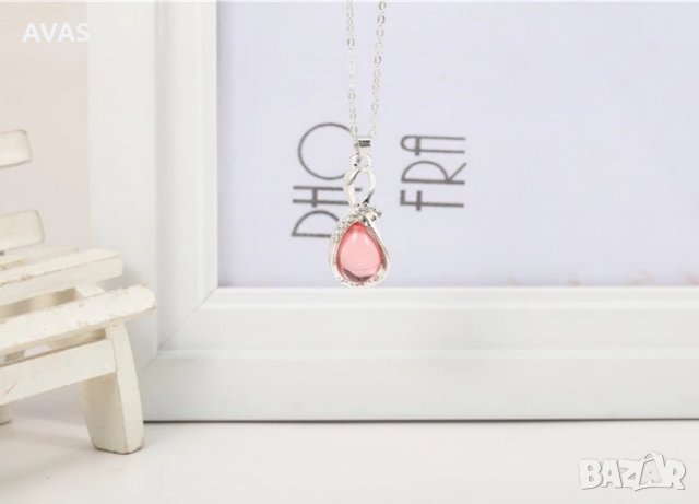 Ново колие с розова висулка капка, снимка 2 - Колиета, медальони, синджири - 29903127