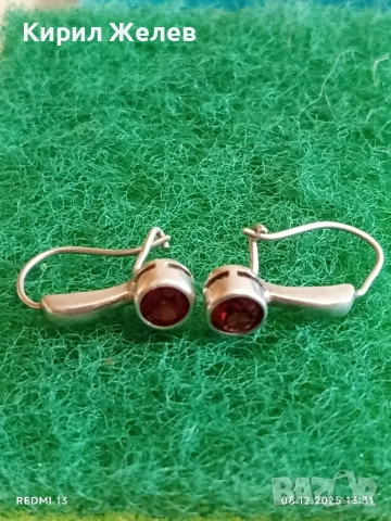 Елегантни сребърни обеци с ювелирно фасетиран ГРАНАТ майсторска ръчна изработка 42512