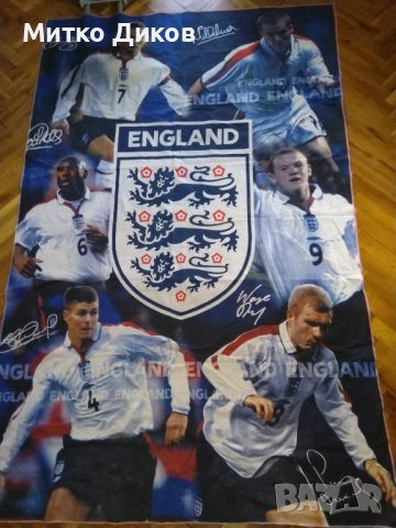 Англия футболно знаме с принт подписи на 6 легенди-Бекъм-Оуен-Рууни-Кембъл -Скоулс Джерард 116х182  