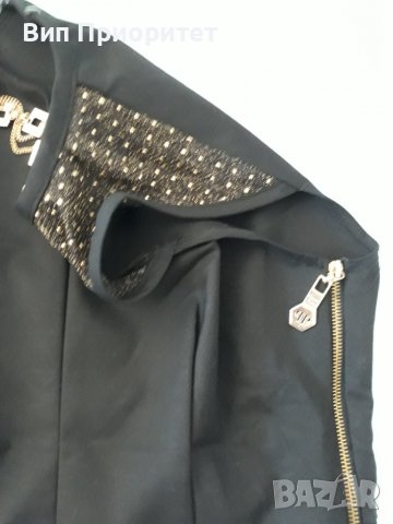 PHILIPP PLEIN - Черна маркова рокля , много стилна и елегантна, страничен ефектно подчертан цип , снимка 4 - Рокли - 37265403