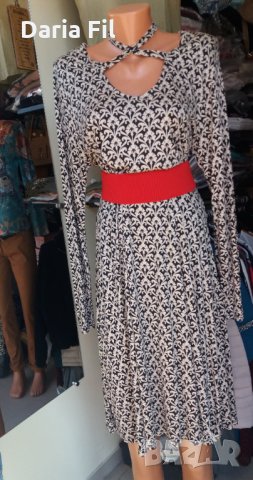 Бежова рокля на черни фигури - трико, снимка 1