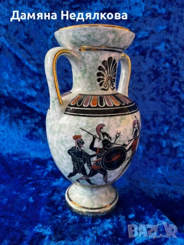 ръчно рисувана гръцка ваза 23см. , снимка 3 - Вази - 51799848