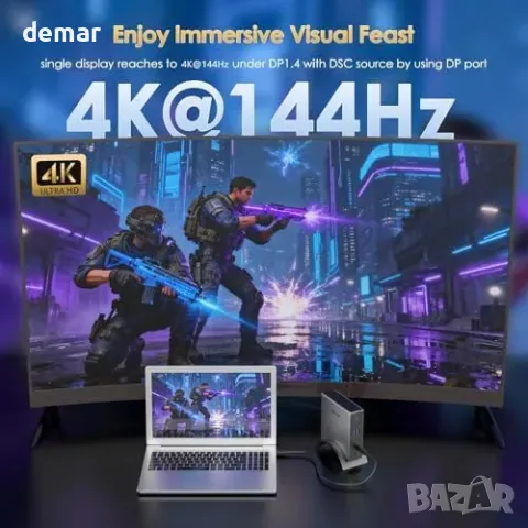 Докинг станция WAVLINK USB-C за 3 монитора, 2 DisplayPort, HDMI, зарядно 140 W, снимка 3 - Други стоки за дома - 56011799