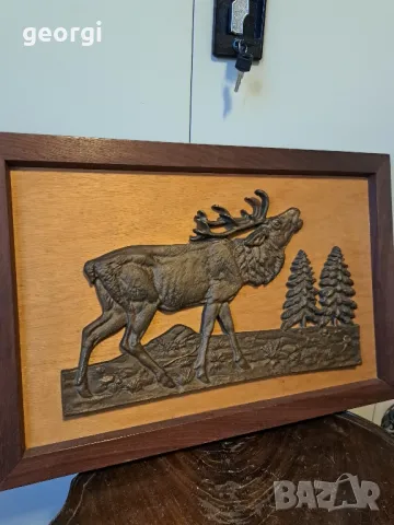 месингово пано на ловна тема елен, снимка 4 - Пана - 48997581