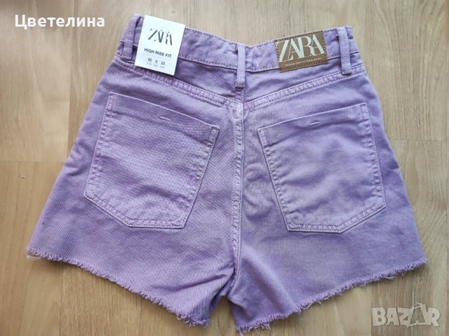 Къси стилни дамски дънкови панталонки в лилав цвят размер 32/XXS на ZARA, снимка 2 - Дънки - 42593458