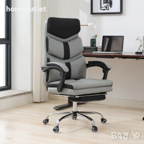 ПРОМОЦИЯ Висококачествен ергономичен офис стол в сиво и черно WOTSTA BHEU-965-GREYBLACK, снимка 2 - Столове - 51141344