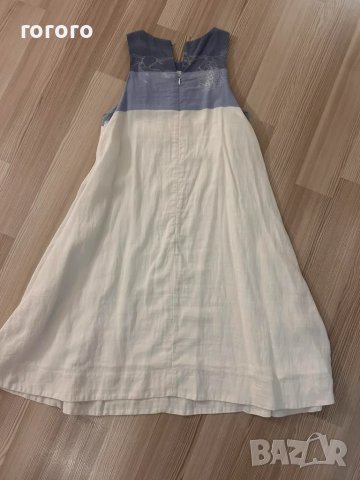 Рокля лен бяло със синьо, снимка 5 - Рокли - 47289498