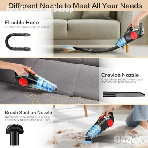 Нова ръчна безжична Акумулаторна мини прахосмукачка 9000Pa за кола и дом, снимка 3 - Прахосмукачки - 54045290