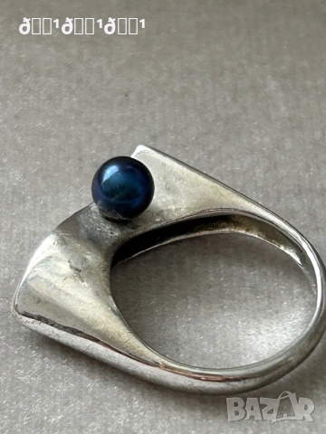 Марков сребърен пръстен с натурална морска черна перла Misaki , снимка 7 - Пръстени - 52813712