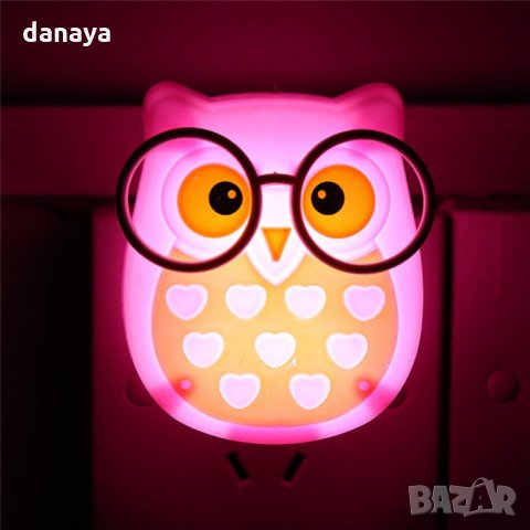 530 Детска нощна лед лампа за контакт Бухалче лампа за стена с копче 1W, снимка 3 - Друга електроника - 32119291