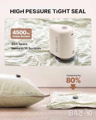 Нов комплект Вакуумни пликове за дрехи 20 броя с безжична помпа за съхранение Пестене на място, снимка 2 - Други стоки за дома - 54106466