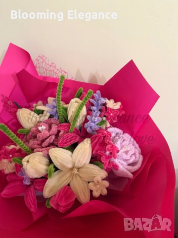 Голям вечен букет в розово от плюшена тел, снимка 3 - Декорация за дома - 54174279