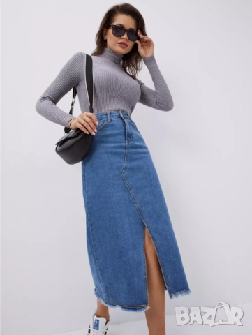 Дълга дънкова пола миди