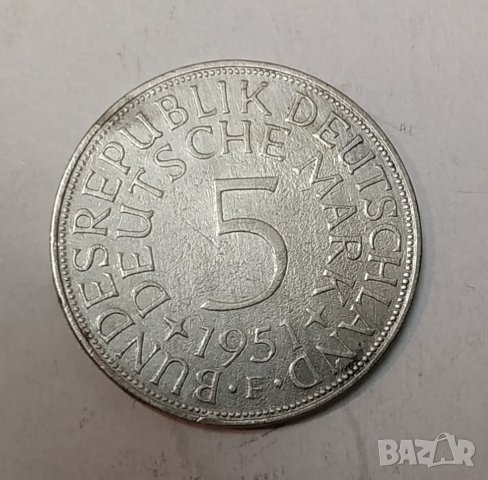 5 марки 1951г сребро, снимка 2 - Нумизматика и бонистика - 29490641