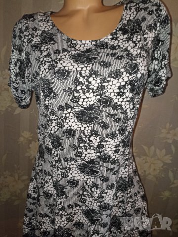 M&S- L, XL/ UK 16-Къса рокля или туника в черно бял флорален принт от трико, снимка 4 - Туники - 40532767