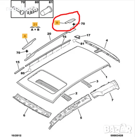 361A5,9641411777,9641408977,капаче таван задно дясно PEUGEOT 307 SW, снимка 4 - Части - 48347045