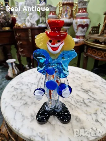 Прекрасна антикварна колекционерска италианска  фигура клоун мурано , снимка 3 - Декорация за дома - 50070302