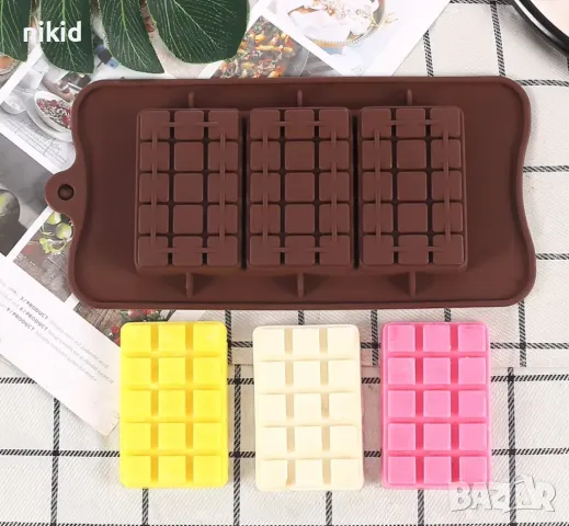 Дубайски шоколад квадрати троен силиконов молд форма калъп цяла плочка шоколадов блок