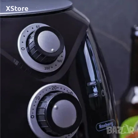 Фритюрник AirFryer Rosberg Premium, 1600W, 3л., Горещ въздух, Таймер, до 200°C, Черен, снимка 4 - Фритюрници - 52437319