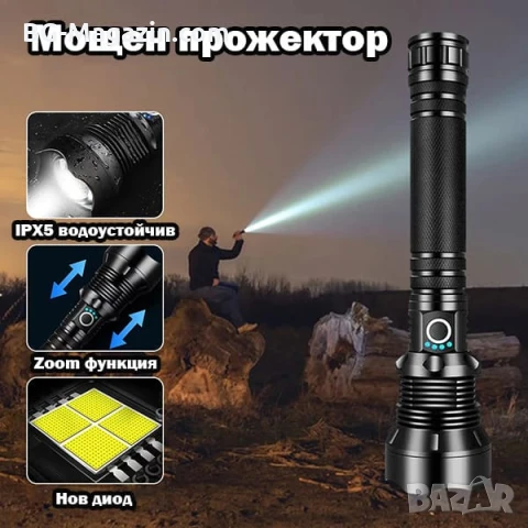 Професионален тактически акумулаторен фенер LED прожектор за лов риболов къмпинг работа аварии