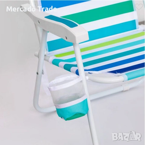 Сгъваем стол с подлакътници Mercado Trade, За къмпинг или плаж, Синьо-Зелен, снимка 3 - Къмпинг осветление - 54109877