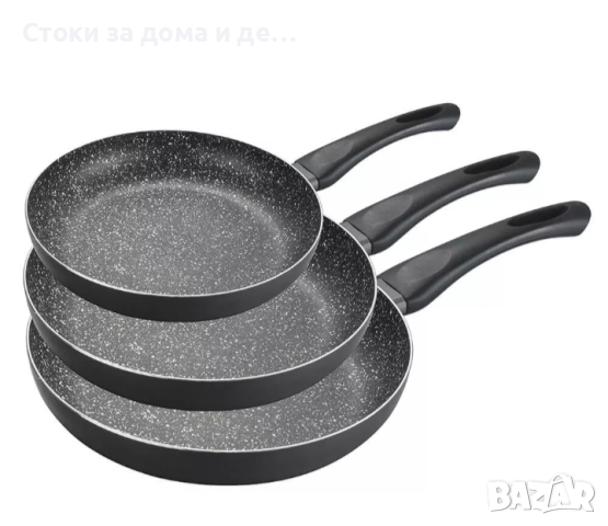 ✨Комплект тигани MUHLER MR-3468, 3 броя, 20x4cm, 24x4.5cm, 28x5cm, Черен , снимка 1