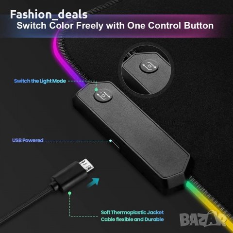 Нова голяма XXL RGB многоцветна Подложка за игри + безжична мишка, снимка 2 - Клавиатури и мишки - 37124280