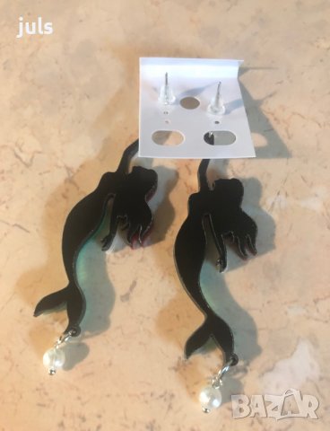 Брошка с котка Karl Lagerfeld, обеци русалката Ариел, снимка 6 - Обеци - 36976342