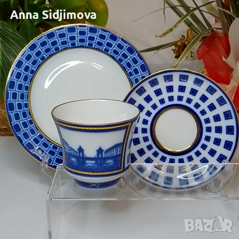 Руски порцелан ИФЗ троен сет за чай , снимка 2 - Чаши - 53014891