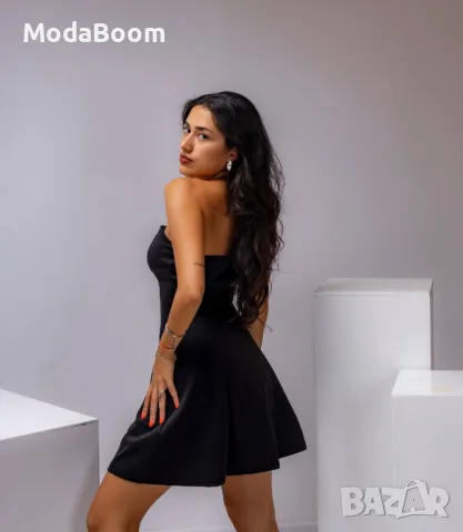 Черна стилна къса дамска рокля , снимка 3 - Рокли - 48066766