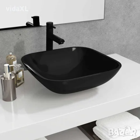 vidaXL Стъклена мивка 42x42x14 см черна, снимка 2 - Мивки - 56147101