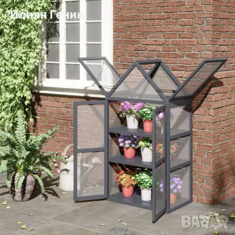 Outsunny  мини оранжерия 3 нива с панти, покрив двойни врати изработени от дърво поликарбонат, снимка 2 - Оранжерии - 50358613