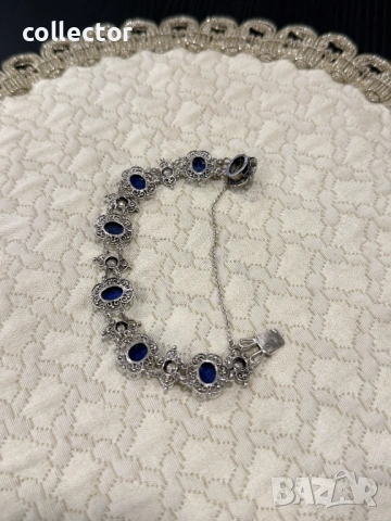 Сребърна гривна с естествени камъни - Лапис Лазули. №8009, снимка 6 - Гривни - 53947215