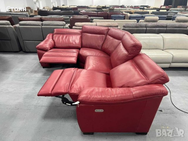 Червен кожен ъглов диван с електрически релаксиращ механизъм, снимка 7 - Дивани и мека мебел - 39712113
