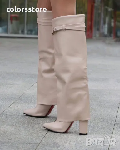 Ботуши на ток - бежова кожа - KD101