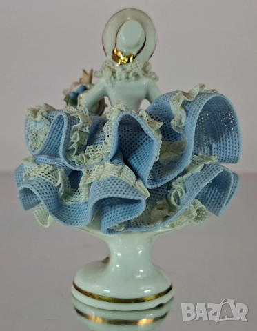 Порцеланова балерина със синя рокля и кошница - Sandizell, Dresden, снимка 3 - Статуетки - 52711721