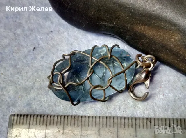 КРАСИВ СРЕБРИСТ ВИНТИДЖ СТИЛ МЕДАЛЬОН АРТ ПЕНДАНТ СИН КРИСТАЛ ХЕНД МЕЙД БИЖУ 43523, снимка 4 - Колиета, медальони, синджири - 48828872