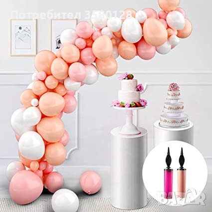 Декорация - Украса Арка с 129 балона в бяло и розово