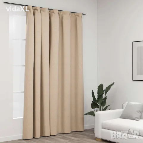 vidaXL Затъмняваща завеса с куки, имитираща лен, бежова, 290x245 см, снимка 2 - Пердета и завеси - 56146721