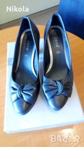 Jana Дамски кожени обувки с ток 5-6см , №38,5 черни, стелка 25см, снимка 1