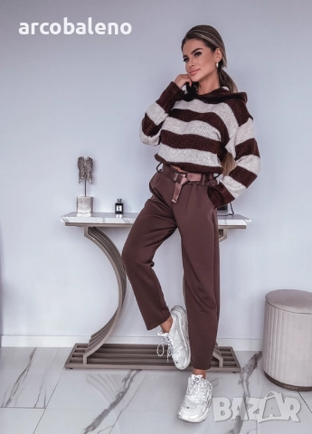 Дамски шоколадов панталон с колан, снимка 6 - Панталони - 52417033