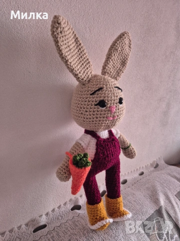 Дългоух заек с морков, снимка 4 - Плюшени играчки - 53398673