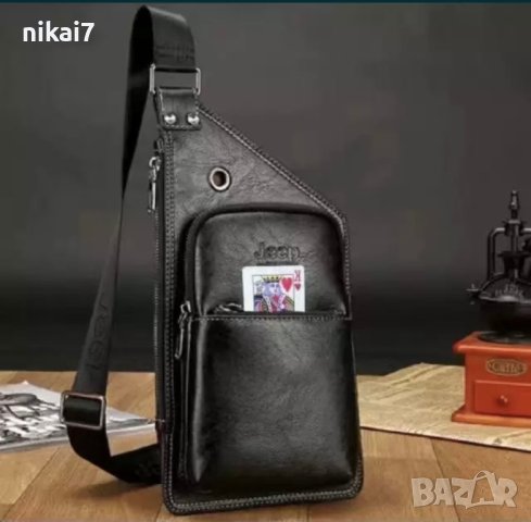 мъжка чанта кожена JEEP BULUO паласка за през годи с една презрамка, снимка 5 - Чанти - 42080755