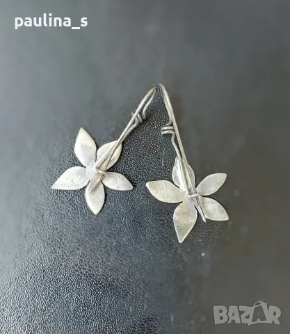Vintage / Винтидж / Рядка находка / Сребърни обеци на върбило / Цветя / проба 950 , снимка 4 - Обеци - 49808878