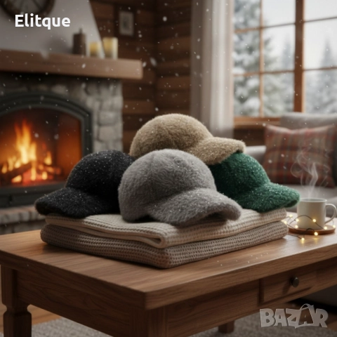 Топла дамска шапка с козирка – зимен пухкав модел