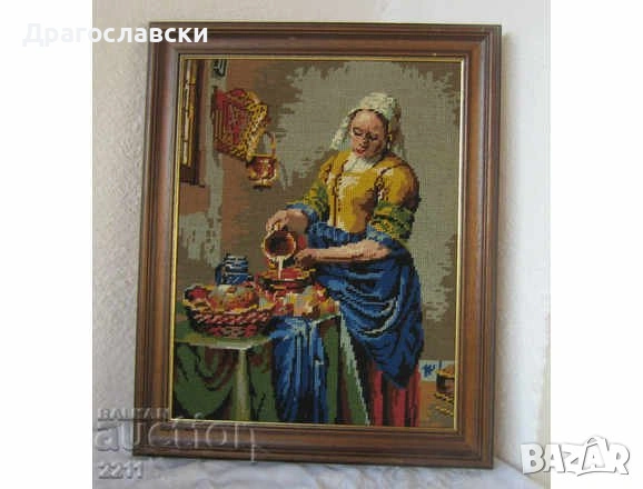 Стари рамки: стара рамка за гоблен картина 29 см елипса, коте, млекарка, птица, снимка 5 - Гоблени - 28885672