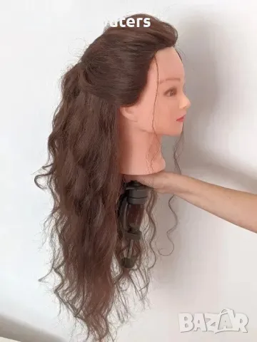 Фризьорска тренировъчна глава с ЕСТЕСТВЕНА коса 60см +стойка +аксесоар, снимка 10 - Друго - 47902728