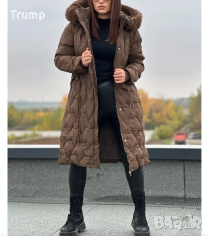 - 40 % Стилно дълго дамско яке с пух по качулката,, снимка 3 - Якета - 53080950
