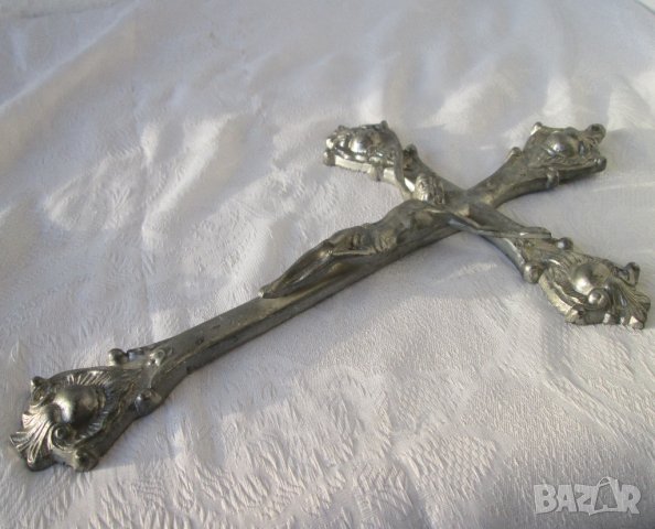 Кръстове различни: 32 см. голям кръст разпятие Исус орнаменти метал икона религия пано, троица , снимка 3 - Антикварни и старинни предмети - 28872644