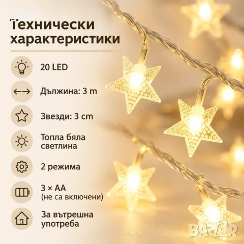 лед гирлянд със звезди , снимка 6 - Лед осветление - 56486256